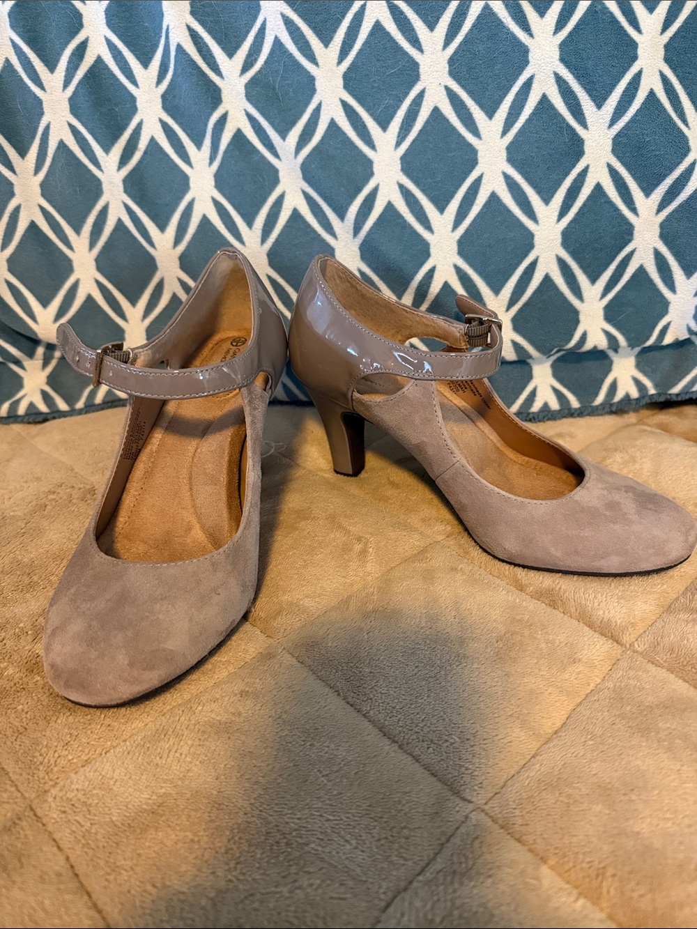 Giani Bernini Taupe Suede Mary Jane Heels with Patent Strap